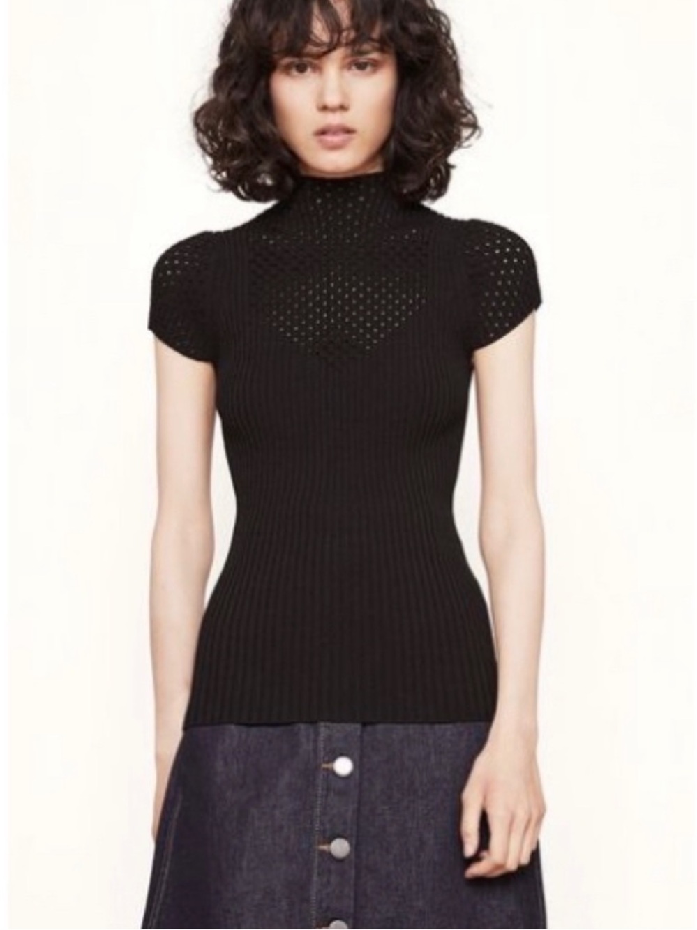Maje Maestry Ribbed Stretch Open Knit Mock Neck Top Size 2